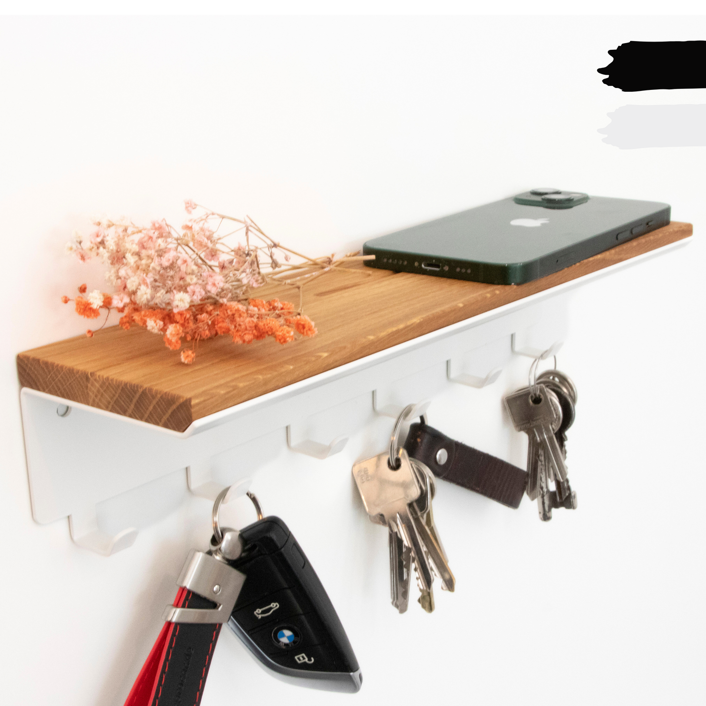 Schlüsselbrett mit 6 Haken aus Holz