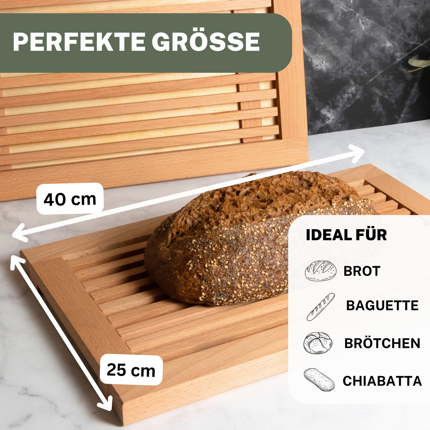 Brotschneidebrett mit Krümelrost aus massivem BUCHENHOLZ