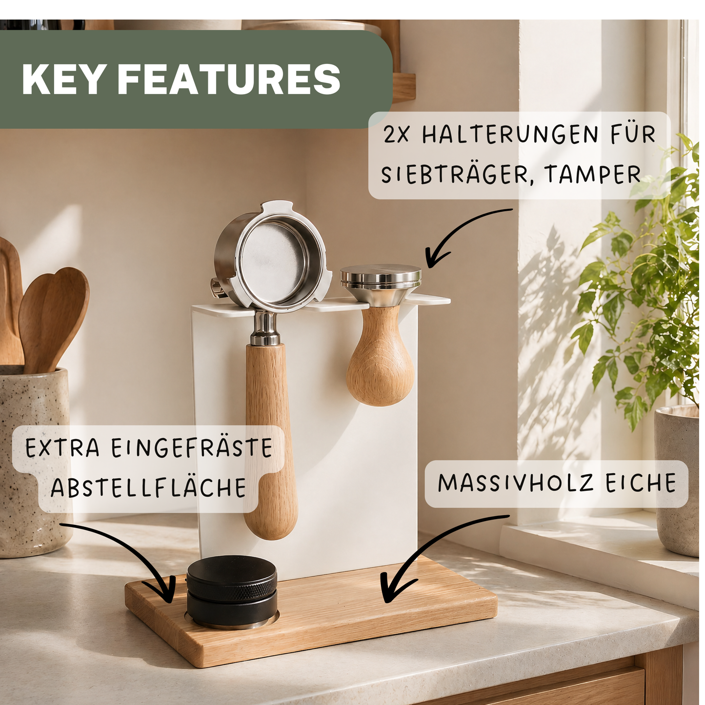 Premium Barista Board stehend  – Siebträger & Tamper Halter für perfekte Kaffee‑Organisation