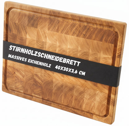 Astrein Stirnholz-Schneidebrett aus Eiche massiv, 40 x 30 x 3,6 cm