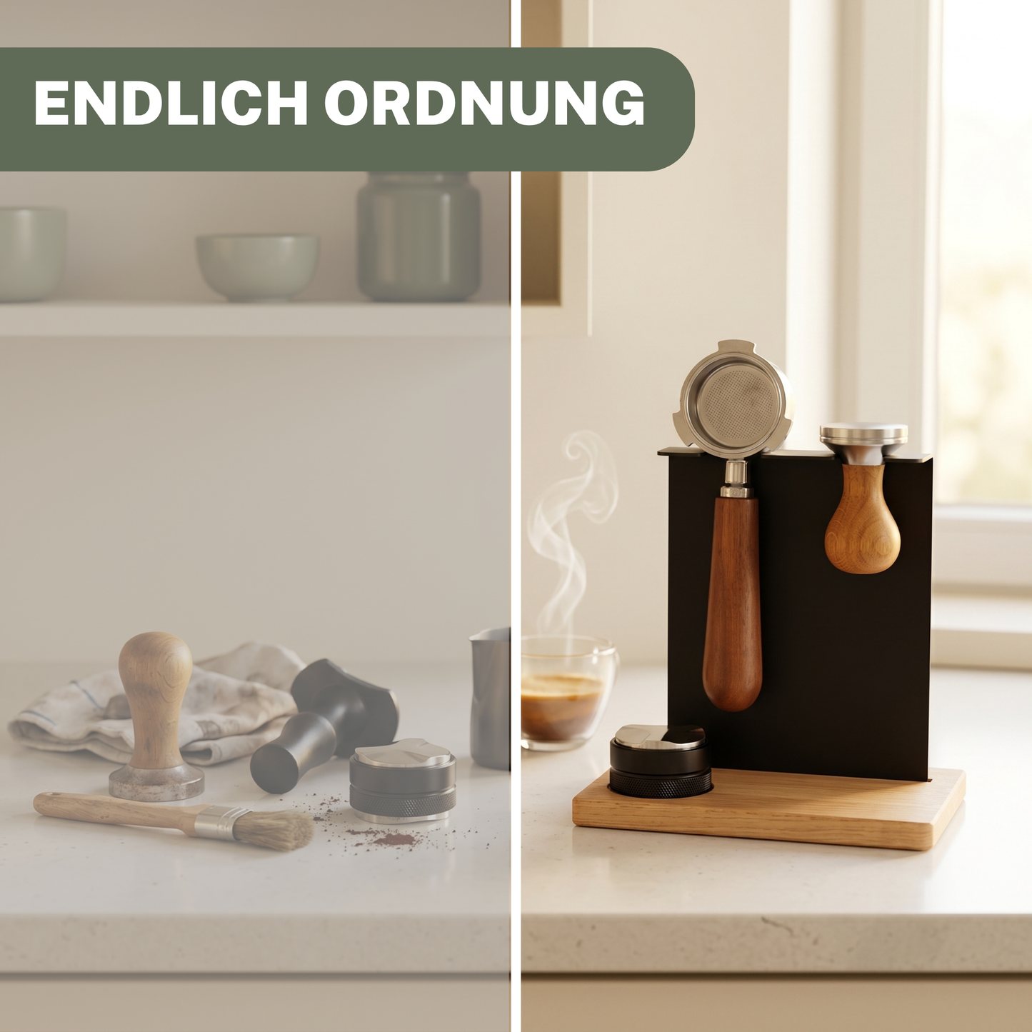 Premium Barista Board stehend  – Siebträger & Tamper Halter für perfekte Kaffee‑Organisation