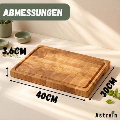 Astrein Stirnholz-Schneidebrett aus Eiche massiv, 40 x 30 x 3,6 cm