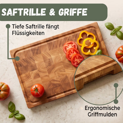 Astrein Stirnholz-Schneidebrett aus Eiche massiv, 40 x 30 x 3,6 cm