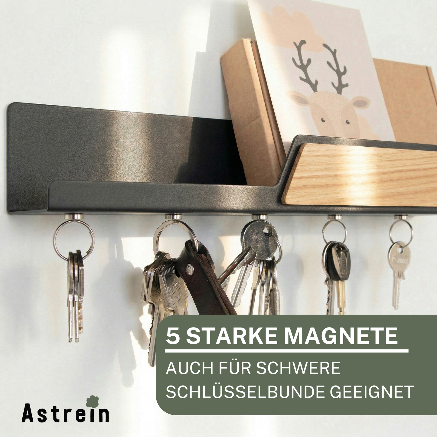 Magnetisches Schlüsselbrett mit Ablage aus Holz