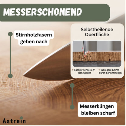 Astrein Stirnholz-Schneidebrett aus Eiche massiv, 40 x 30 x 3,6 cm