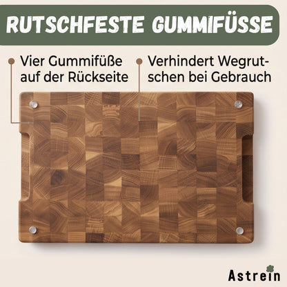 Astrein Stirnholz-Schneidebrett aus Eiche massiv, 40 x 30 x 3,6 cm