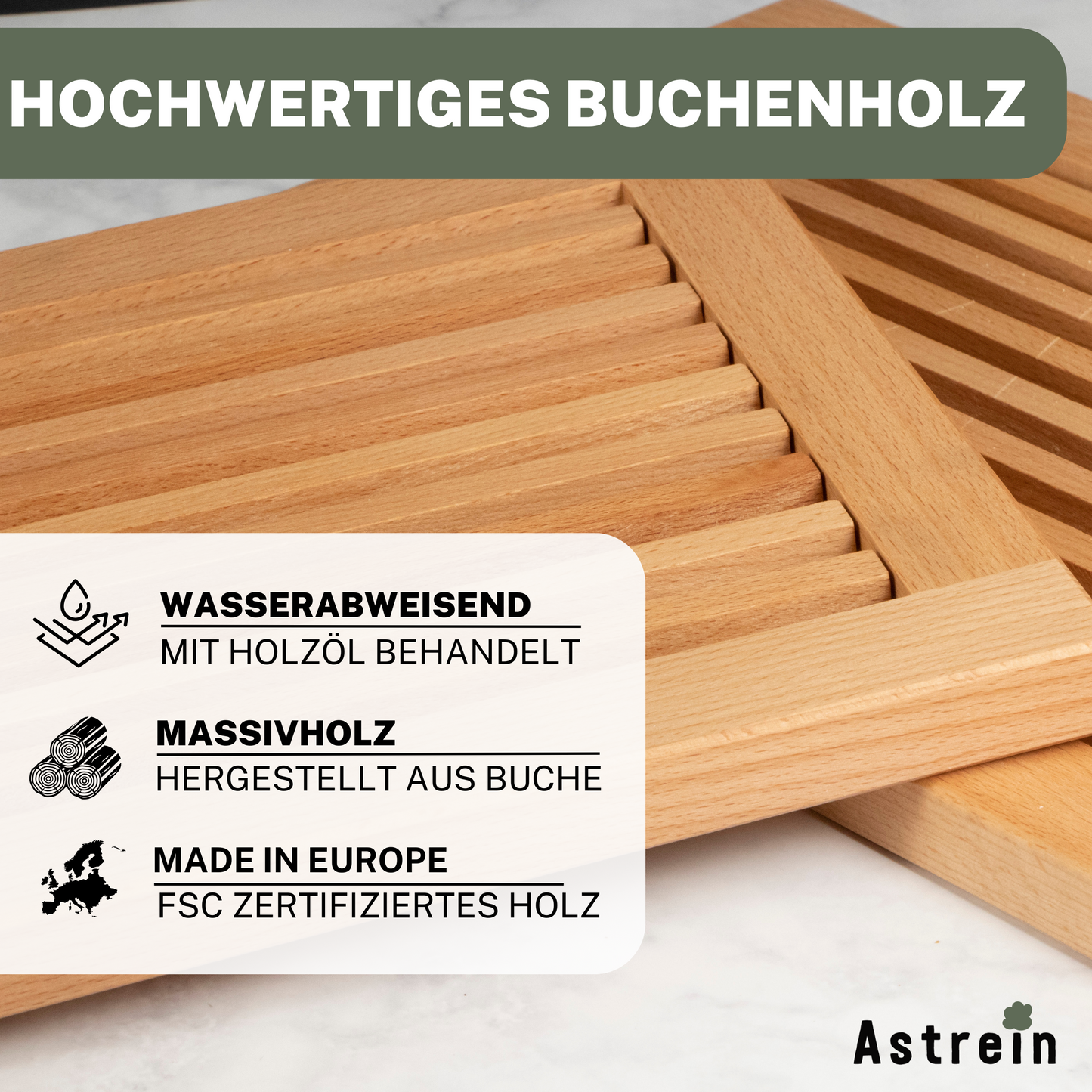 Brotschneidebrett mit Krümelrost aus massivem BUCHENHOLZ