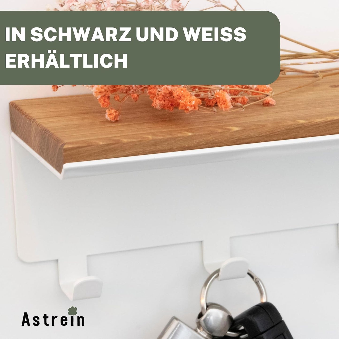 Schlüsselbrett mit 6 Haken aus Holz