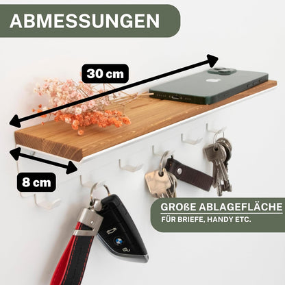 Schlüsselbrett mit 6 Haken aus Holz