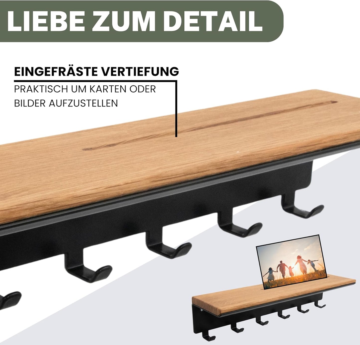 Schlüsselbrett mit 6 Haken aus Holz