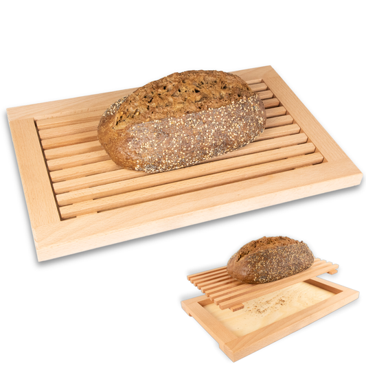 Brotschneidebrett mit Krümelrost aus massivem BUCHENHOLZ