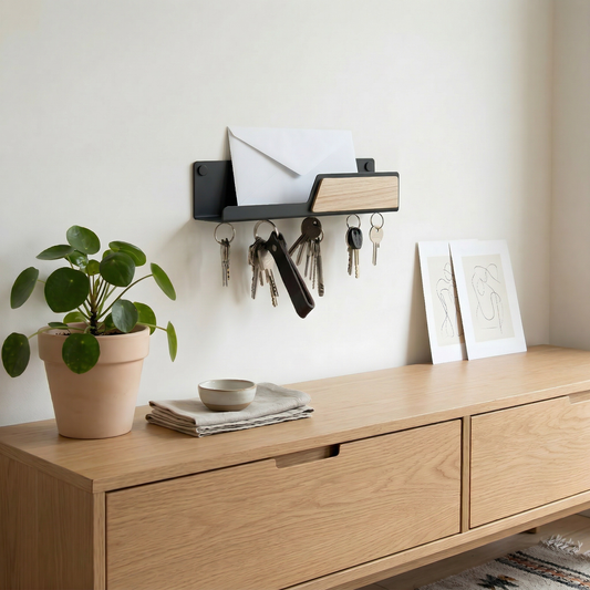 Magnetic key rack with wooden shelf 